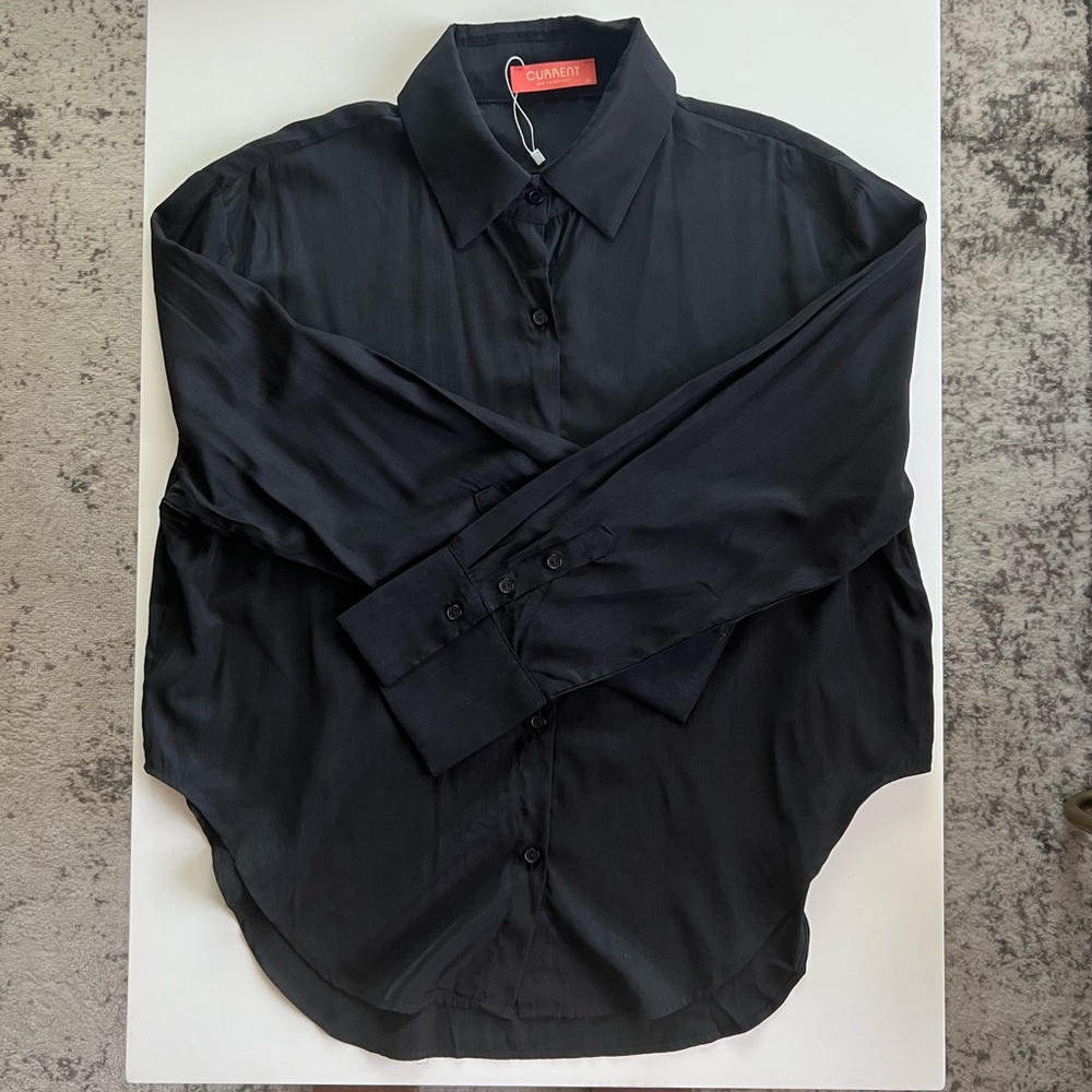 Current | Oversized Round Hem Button Up | Black